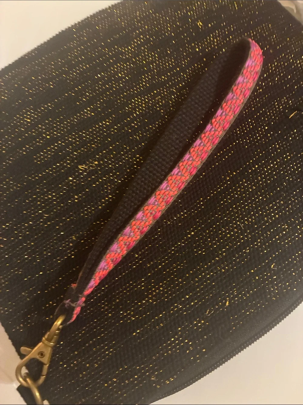 Beaded‎ Floral Wristlet Clutch in Black with Pink & Purple